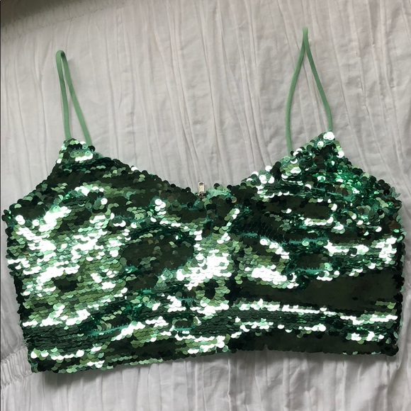 Topshop Tops - Topshop Green Sequin Crop Top